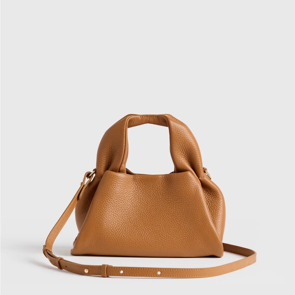 Quince Italian Leather Trapeze Crossbody Bag Cognac Brown